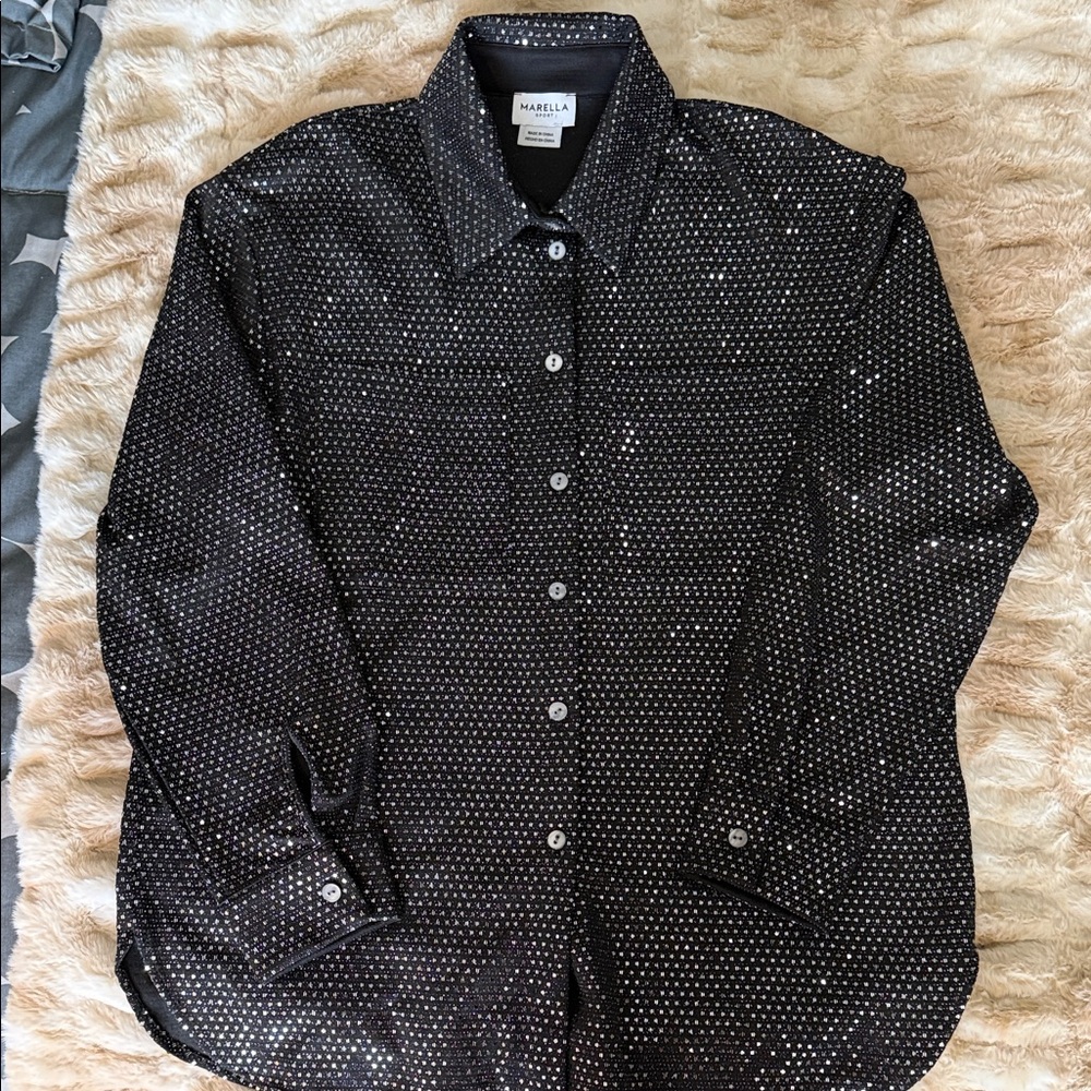 MARELLA Black Shirt with Silver Sparkle Dots